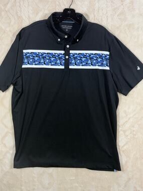 Michael Rouen Performance Men’s XL Black Blue Camo Golf Polo EUC